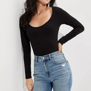 AE Long-Sleeve Scoop-Neck Bodysuit Black Size XL
